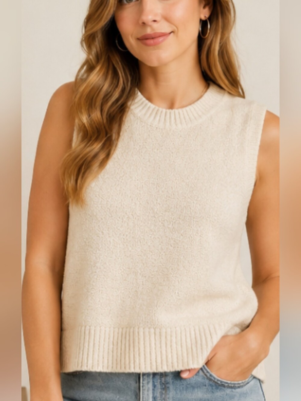 Amazon Essentials Boucle Creme Sweater Tank Top Size Large.